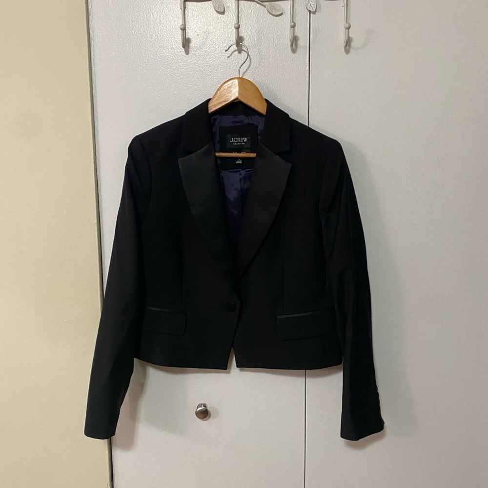 J. Crew Tollegno 1900 100% Wool Women's Black Tuxedo Blazer